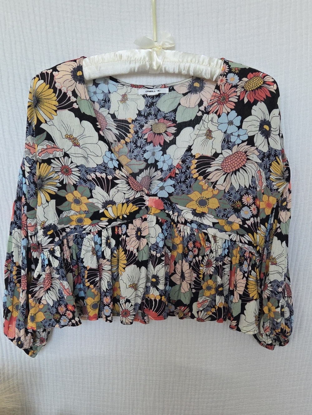O'Neill Floral Cropped Peasant Blouse - Muti - S
